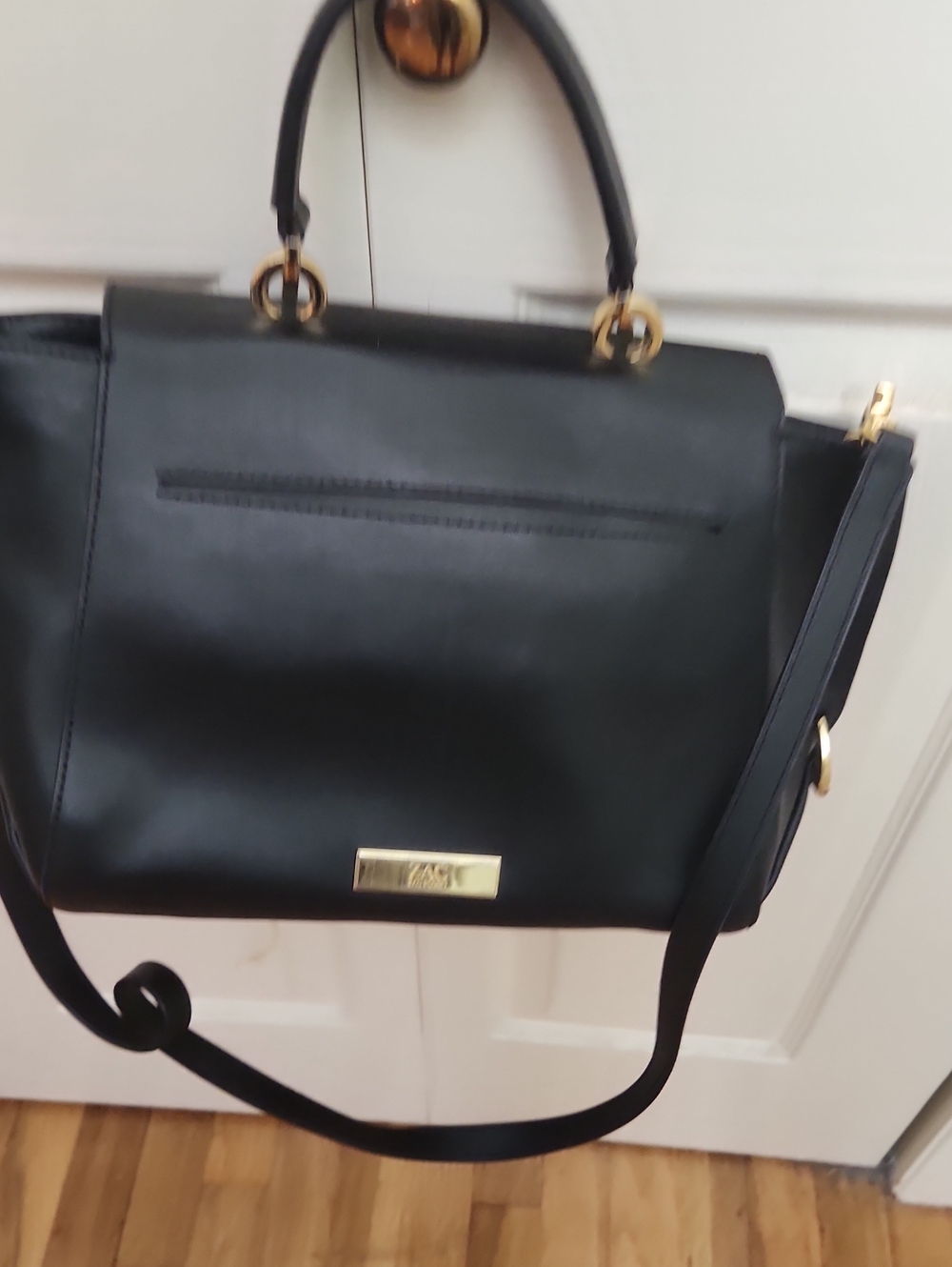 Zac Posen Black Leather Top-Handle Satchel with Gold Hardware